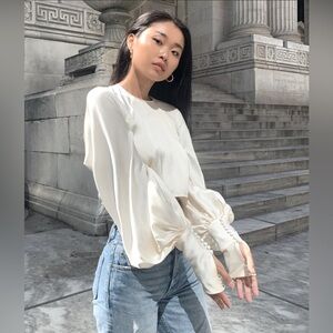 NWT ORSEUND IRIS DRAMA BLOUSE Stunning Victorian Avant garde Ivory silk satin